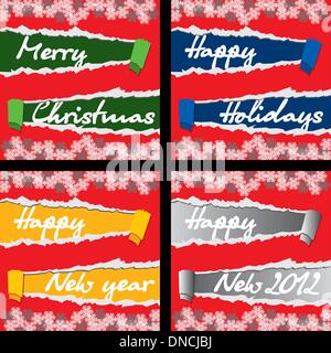 4 Weihnachten und Neujahr Grußkarten Stock Vektor
