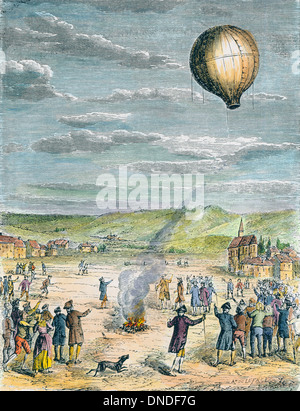 Ersten unbemannten Heißluftballon Aufstieg, 1783. Stockfoto
