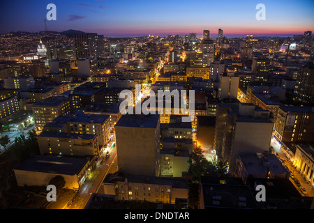 Aerial View of San Francisco, Blick nach Westen von O'Farrell Street, Kalifornien, USA Stockfoto