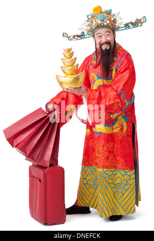 Chinesischen Gott des Reichtums mit Geschenken feiern Chinese New Year Stockfoto