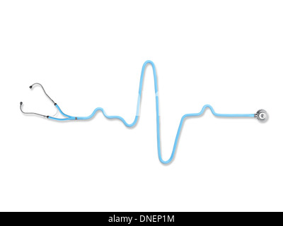Blaue Stethoskop in der Form von Herzen schlagen auf weißem Hintergrund Stockfoto