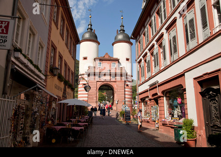 Tor der alten Brücke in Heidelberg, Baden-Württemberg, Deutschland Stockfoto