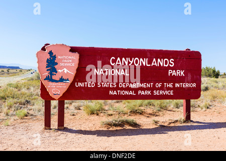 Ortseingangsschild auf Inseln im Himmel Teil des Canyonlands National Park, Utah, USA Stockfoto