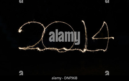 Frohes neues Jahr 2014 in glitzernden Lettern geschrieben Stockfoto