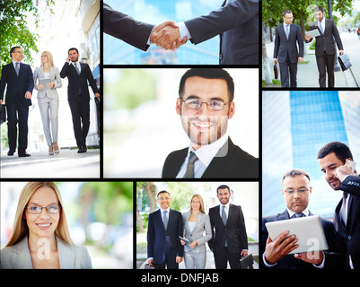 Collage von Geschäftsleuten, die Arbeiten im freien Stockfoto