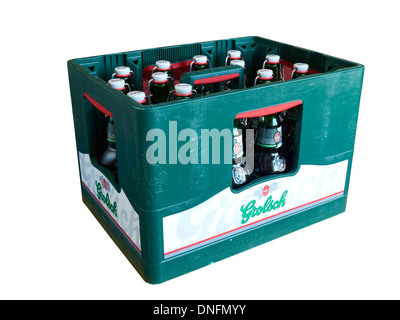 Geschnitten Sie aus einer Kiste Grolsch lager Stockfoto