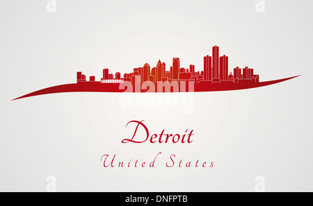 Skyline von Detroit in roten und grauen Hintergrund Stockfoto