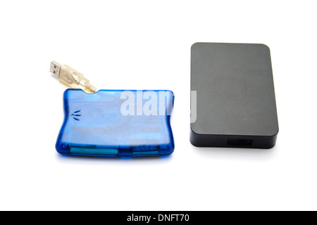 Schwarz, externe Festplatte mit Blue-Card-Reader Stockfoto