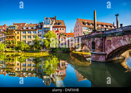 Nürnberg Altstadt am Fluss Pegnitz. Stockfoto