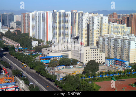 Peking China, Chinesisch, Xicheng Bezirk, Guang an Men Nei Da Jie, Guanganmen Außenstraße, Luftaufnahme von oben, Verkehr, Wohnanlage Stockfoto