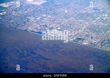 Miami Florida, FL, Süd, Miami Dade County, Miami International Airport, MIA, US Airways Flug, Fensterplatz, Luftaufnahme, Everglades, entwickeltes Land, Coral SPR Stockfoto