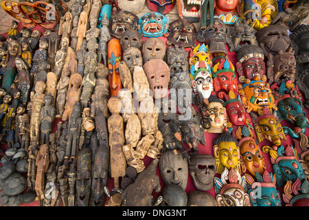 Masken, Souvenirs, Strassenlokal, Kathmandu, Nepal. Stockfoto