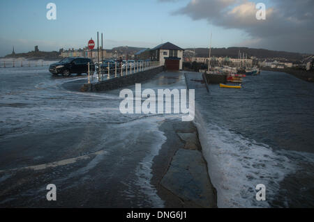 Aberystwyth, Wales, UK. 27. Dezember 2013. Gale force Winde verbinden sich mit der Flut geschlagenen Eierteig Aberystwyth Hafen und die Promenade an der Küste von Mid Wales in Ceredigion. Bildnachweis: Barry Watkins/Alamy Live-Nachrichten Stockfoto