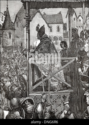 Papst URBAN II, c. 1035-1099, Verkündigung des ersten Kreuzzuges auf dem Markt während der Rat von Clermont, Frankreich, 1095 Stockfoto