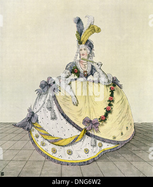 Lady in einem Ballkleid am englischen Hof, 1800. Stockfoto