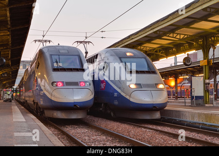 TGV-Züge im Gare de Lyon, Paris, Frankreich. Stockfoto