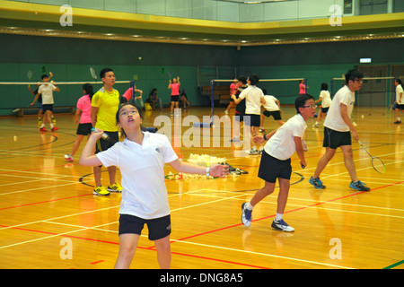 Hong Kong China, HK, Chinesisch, Insel, Zentral, Hong Kong Park Sports Center, Center, Badminton Courts, Indoor, Gymnasium, Asian man men Male, teacher, teachers, bo Stockfoto