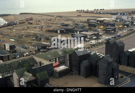 Hastings East Sussex. Fischerhütten, lokale Küstenfischerei. 1990er GB. HOMER SYKES Stockfoto