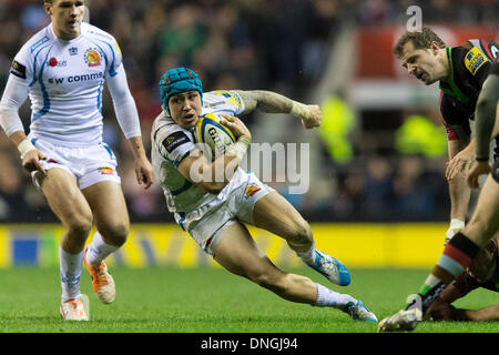 London, UK. 28. Dezember 2013. Exeter Jack NOWELL in Aktion während der Aviva Premiership Spiel zwischen Harlekine und Exeter Chiefs aus Twickenham Stadion Credit: Action Plus Sport/Alamy Live News Stockfoto