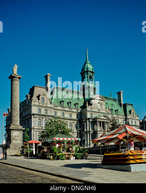 Setzen Sie Jacques-Cartier, City Hall und Nelson Säule, Montreal, Quebec, Kanada Stockfoto