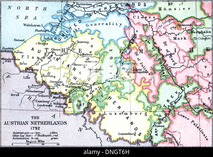 Karte der österreichischen Niederlande, 1792. 1899 veröffentlichte. Stockfoto