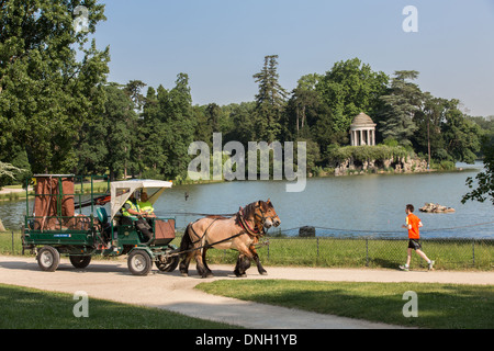 ENTWURF DES PFERDES IN DEN PARK BOIS DE VINCENNES FÜR WARTUNGSARBEITEN, 12. ARRONDISSEMENT, PARIS (75), FRANKREICH Stockfoto