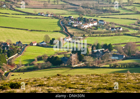 Blick vom Gauner Peak über Compton Bishop Stockfoto