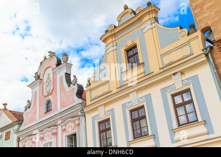 Fassade des Renaissance-Häusern in Telc, Tschechische Republik (UNESCO Weltkulturerbe) Stockfoto