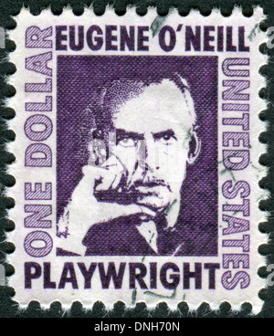 Eine in den USA gedruckte Briefmarke zeigt einen irisch-amerikanischen Dramatiker und Literaturnobelpreisträger, Eugene Gladstone O'Neill Stockfoto