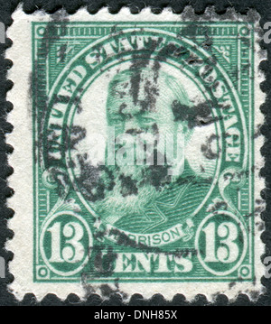 Briefmarke gedruckt in den USA, zeigt ein Porträt 23. Präsident der Vereinigten Staaten, Benjamin Harrison Stockfoto