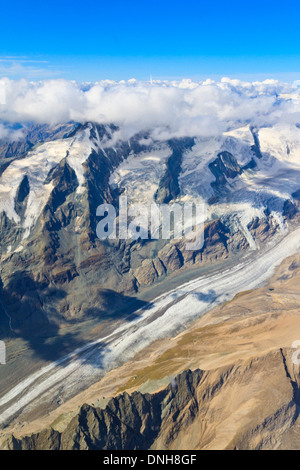 Pasterze-Gletscher am Großglockner-massiv - Luftaufnahme, Österreich Stockfoto