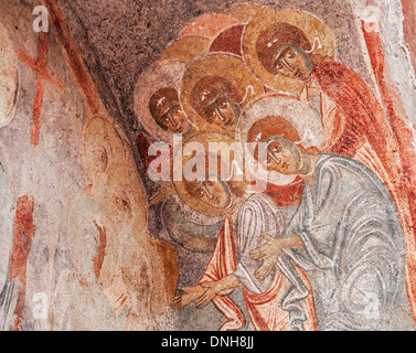 alte byzantinische Fresko in der Kirche des Heiligen Nikolaus in Demre, Türkei. Stockfoto