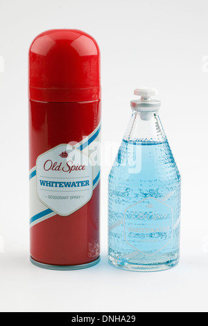 Old Spice Wildwasser Körper Spray Deo und Rasierwasser Stockfoto