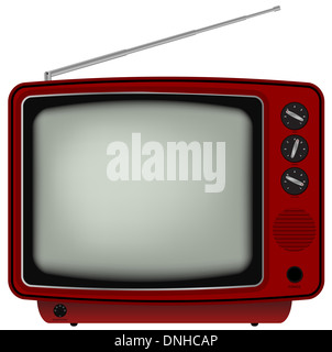 Rote Retro TV - Darstellung der alten Fernseher, Isolated on White Background Stockfoto