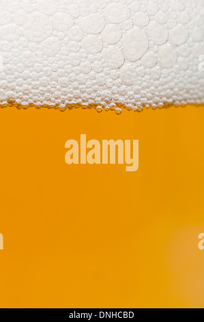 Bier - Nahaufnahme von Glas Bier mit Schaum - geringe Schärfentiefe Stockfoto
