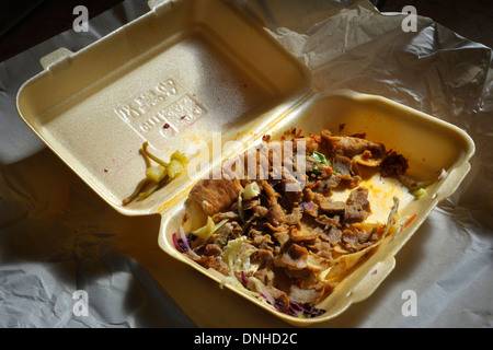 Übrig gebliebene Döner Kebap Imbiss. Stockfoto