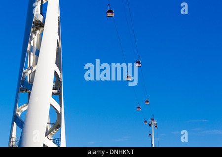 Emirates Air Line Seilbahn von Greenwich Halbinsel zum Royal Docks, London, UK Stockfoto