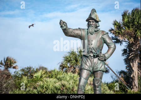 Die Juan Ponce de Leon Statue markiert den Ort am Ponte Vedra Beach, wo der spanische Entdecker zum ersten Mal an Floridas Küste landete. (USA) Stockfoto