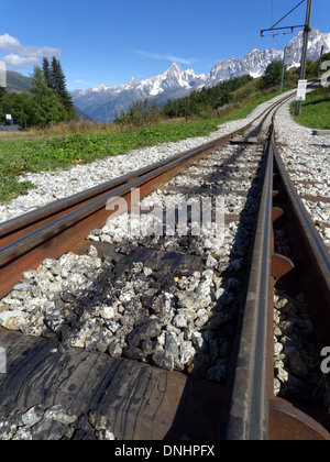 Die Cog Railway Tracks im Bellevue in der Nähe von Chamonix in den französischen Alpen Stockfoto