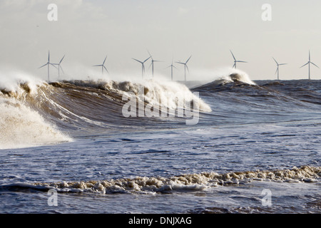 Meerstrand Pfund an Hembsby während der Ostküste Flutwelle des 6. Dezember 2014 Stockfoto