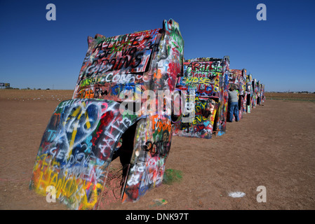 Cadillac Ranch, ein Wahrzeichen der Route 66 in der Nähe von Amarillo, Texas Stockfoto