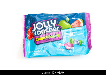 Paket von Jolly Rancher Süßigkeiten oder Süßigkeiten isoliert auf einem weißen Studio-Hintergrund. Stockfoto