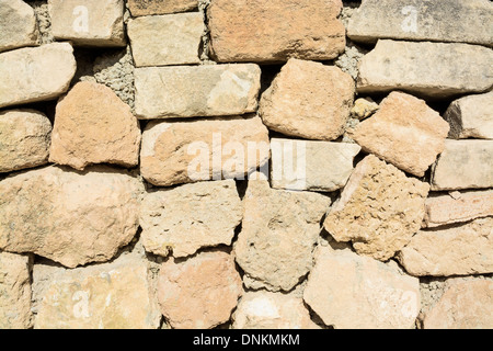 Trockenmauern Wand Closeup; Mallorca, Balearen, Spanien. Stockfoto