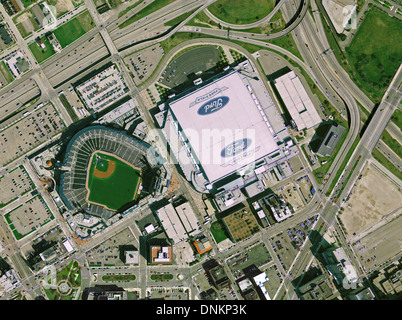Luftbild-Karte von Ford Field, Comerica Park, Detroit, Michigan Stockfoto