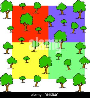 nahtlose Tapete Baum auf verschiedenfarbigen Hintergründen Stock Vektor