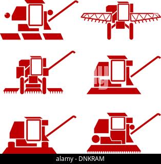 Vektor landwirtschaftliche Fahrzeuge Ernte kombinieren Silhouetten eingestellt Stock Vektor