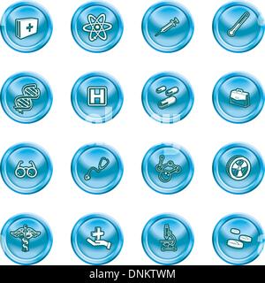 Eine Reihe von Icons, die im Zusammenhang mit Medizin und Wissenschaft Stock Vektor