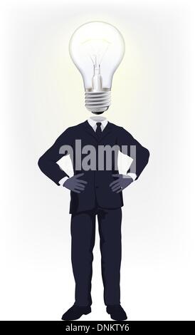 Ein Geschäftsmann mit einer Glühbirne für einen Kopf. Konzeptionelle Darstellung für ein Business-Mann eine helle Idee oder tun intelligente busin Stock Vektor