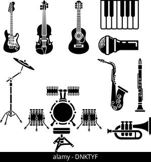 Ein Vektor Icon Set von Musikinstrument einfache Gliederung Silhouetten Stock Vektor