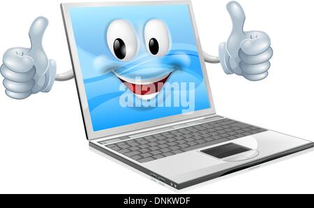 Abbildung eines niedlichen Laptop Maskottchen Mannes geben einen Daumen nach oben Stock Vektor